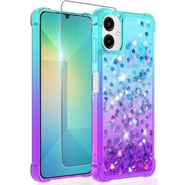 Imagem de Guzhthi Capa para Galaxy A06: Capa de telefone de canto à prova de choque de areia movediça líquida com glitter transparente para Samsung Galaxy A06 com protetor de tela de vidro temperado -