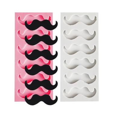 Imagem de Pacote com 2 moldes engraçados de silicone para barba de bigode, moldes de fondant de barba para decoração de bolos de aniversário, doces, polímeros, argila, chocolate, pasta de goma