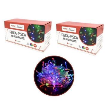 Imagem de Kit 2 Pisca Pisca 100 Lâmpadas LED Colorido Fio Transparente 8 Funções