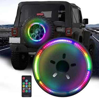 Imagem de Terceira luz de freio RGB, luzes de pneu sobressalente RGB com controle remoto sem fio RF compatível com Jeep Wrangler JK JKU 2007-2018, YJ TJ LJ 1987-2018 e JL 2018-2020 Luz de freio RGB com
