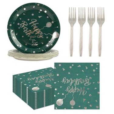 Imagem de Conjunto de pratos de papel de feliz aniversário, 75 peças, pratos de papel com bolinhas douradas, guardanapos de 16,5 cm, garfos de plástico, conjunto de utensílios de mesa, pratos de sobremesa,