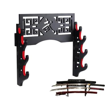 Imagem de GUIIYLGG Suporte de parede Katana Suporte de parede acolchoado de veludo Katana Rack Samurai Rack de exibição de espada Samurai Wakizashi Suporte de espada Zoro Animação Espada Display 4 níveis
