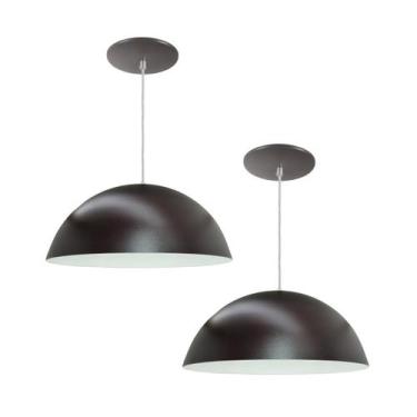 Imagem de Kit 2 Luminária Pendente Meia Lua 34cm Com Interior Branco Brilho Com 