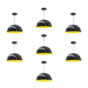 Imagem de Kit 7 Luminária Pendente Meia Lua 24cm Interior Amarelo Com Fiação 110