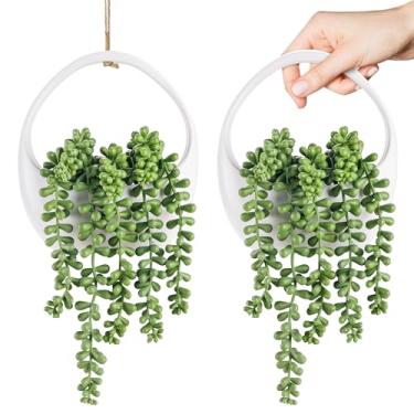 Imagem de Der Rose 2 pacotes de plantas falsas penduradas, suculentas com cordas, plantas artificiais internas e externas para decoração de parede Boho