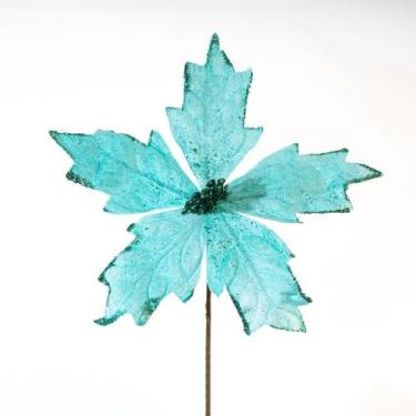 Imagem de Flor Decoração De Natal Artificial Brilho Azul 19cm - Gici Christmas