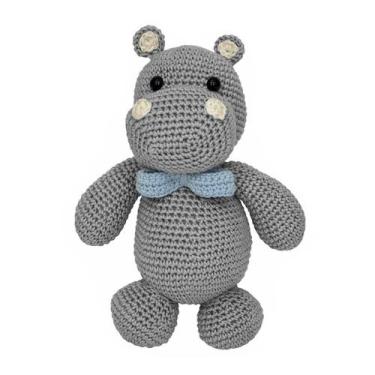 Imagem de Hipopótamo Jack de Gravata Azul Amigurumi Crochê Quarto Bebê Infantil 