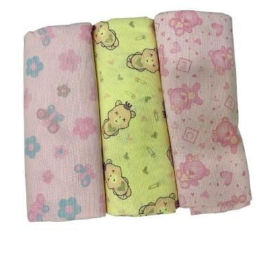 Imagem de Kit 3 Cueiro Manta Flanelado Liso Estampado Bebê Minasrey - Mundo dos 