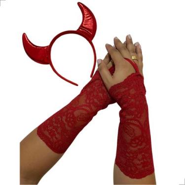 Imagem de Kit Tiara Diabinha + Luva de renda Miteni Fantasia Halloween - Bella E