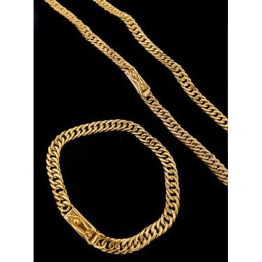 Imagem de Corrente + pulseira lacraia 7mm fecho gaveta banhados a ouro - ToJoia1