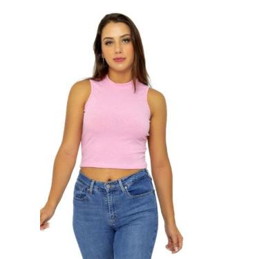 Imagem de Cropped Regata Adamas Gola alta malha canelada, Rosa, P