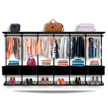 Imagem de Guarda Roupa Closet Aramado Modulado Gaveta MDF 3,70m PT - Casa Expres