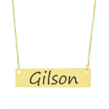 Imagem de Colar Nome Personalizado Chapinha Gravação Gilson Banhado Ouro 18K - 9