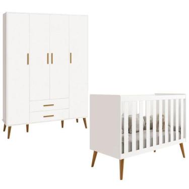 Imagem de Berço Americano 2 em 1 e Guarda Roupa Isis Retrô 4 Portas 2 Gavetas Br