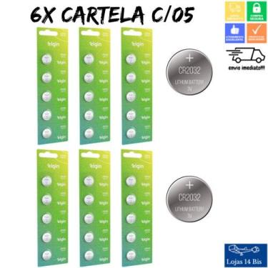 Imagem de 30 Pilha Bateria CR2032 Tipo Moeda 6 Cartelas c/ 5 Baterias Energy Elg