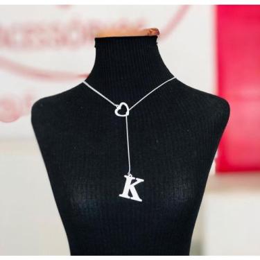 Imagem de Colar Feminino Gravatinha de Letra Inicial Folheado a Ouro e Prata925 
