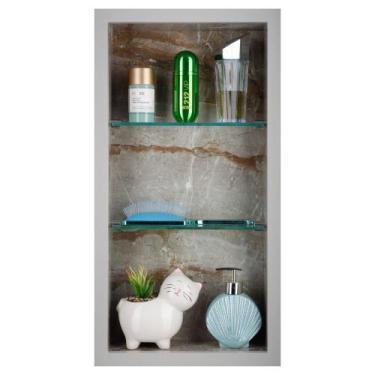 Imagem de Nicho Para Banheiro Em Porcelanato Polido Com Prateleira De Vidro  (Pi