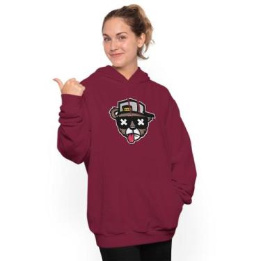 Imagem de Moletom feminino estampado ganguru flanelado com capuz urso bone bolad