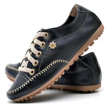 Imagem de Tênis Feminino Sapatênis Couro Mocassim Mocatênis - D' Roma, Preto, 39