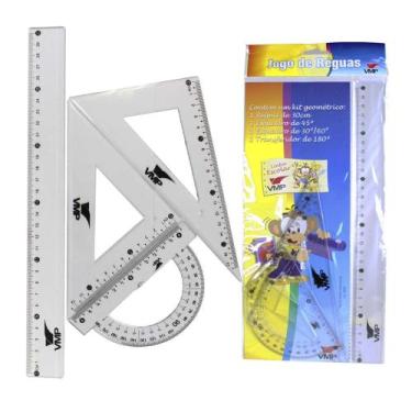 Imagem de Kit Geométrico De Réguas 4 Pçs Escolar Esquadro Transferidor - Vm
