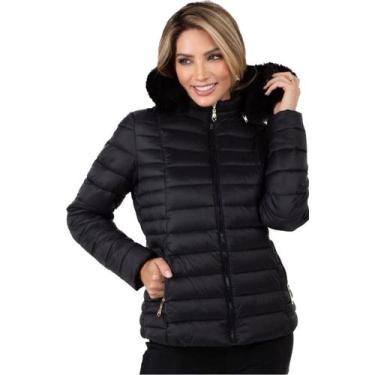 Imagem de Jaqueta Puffer Nylon Feminina Capuz Removível Moda Inverno Forrada Pel