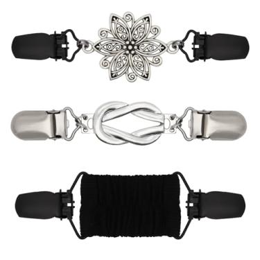 Imagem de ROPAKED 3 peças de clipes de apertar clipes de suéter vintage clipes de vestido clipes de xaile elásticos traseiros clipes de gola cardigã, clipes de colarinho, ajuste de vestido, calça apertadora de