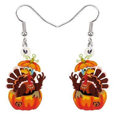 Imagem de BONSNY Chapéu acrílico de desenho animado de Ação de Graças, brincos de galinha, joias pendentes para mulheres, crianças, presentes, Plástico, Arenito