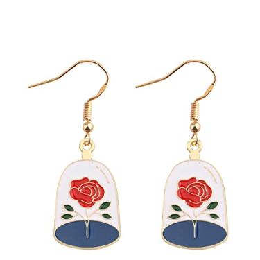 Imagem de UJIMS Presente inspirado no filme Bela Bela Rosa Brinco Floral Brinco Princesa Colar para Fãs de Cinema Presente, Aço inoxidável, Sem pedra preciosa