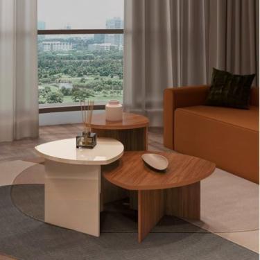 Imagem de Conjunto Sala de Estar 1 Mesa de Centro Oval e 2 Mesas Laterais Delta Cedro/Branco