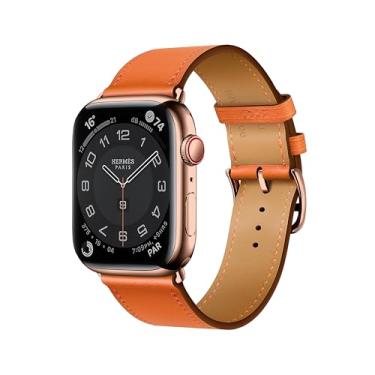 Imagem de DONEGANI Pulseira de couro LB1 para Apple Watch Se Ultra 2 de 40 mm, 44 mm, 46 mm, 42 mm, 45 mm, 41 mm, 38 mm, 49 mm, séries 10, 9, 8, 7, 6, 5, 4 e 3, 3, laranja