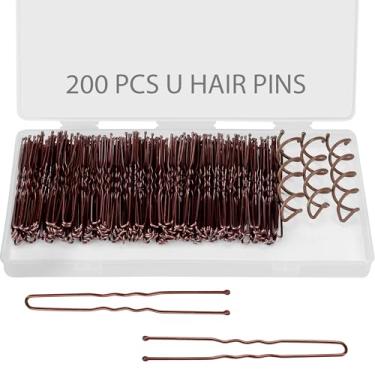 Imagem de 203 grampos de cabelo em forma de U, 6 cm, grampos pretos para todos os tipos de cabelo, pinos em U sem dor para coques, com caixa (marrom)