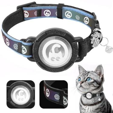 Imagem de Coleira Airtag para gatos | Coleira impermeável para gatos - Coleira de Airtag de gato breakaway com sinos, pata de diamante fofa, refletiva, leve coleira para gatos GPS para meninas, meninos,