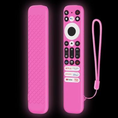 Imagem de LEFXMOPHY Capa rosa choque para controle remoto de voz TCL RC813 FMB1 / RC902V FMR1 / RC923 2023, capa de silicone para TCL Q6 Q7 QM8 S4 S3 Series Google TV controle remoto skin brilha no escuro
