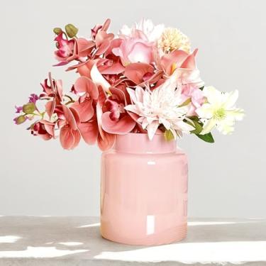 Imagem de BLOFLO STU Vaso de Vidro Rosa Bloflo, Vaso de Vidro Grande de 7" para Flores, Vasos de Flores de Vidro Grossos Modernos para Peças Centrais, Vaso Hidropônico de Cilindro de Vidro D (7 Polegadas, Rosa)