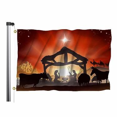 Imagem de Swono Bandeira de presépio cristão de Natal, 9 x 1,5 m, homens sábios, animais de fazenda, estrela, grande, bandeira, para uso externo, interior, escritório, trabalho, casa, jardim, negócios
