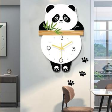 Imagem de Relógio de parede para sala de estar, grande decoração relógios de parede operados por bateria, silencioso elegante bonito relógio de quartzo decorativo panda com pêndulo para cozinha, casa,