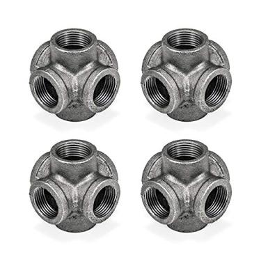 Imagem de Camiseta de saída lateral de 6 vias de 2,5 cm, pacote com 4 acessórios para tubos de ferro maleável Home TZH para estilo vintage industrial, flanges com furo rosqueado para projeto faça você