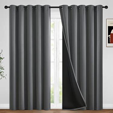 Imagem de Yakamok Cortinas 100% Blackout para Quarto, 96" de Comprimento, Cortinas Cinza com Bloqueio Total de Luz e Fundo Preto, Painéis de Ilhós com Isolamento Térmico Redutor de Ruído par (62"L X 96"C (Pacot