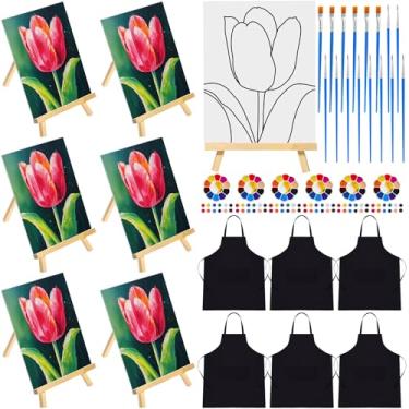 Imagem de Motipuns Conjunto de 6 conjuntos de pintura em tela pré-desenhada, kit de pintura para sorver e pintar, pré tela para adultos, família, brinde de festa, faça você mesmo, presentes de festa virtual