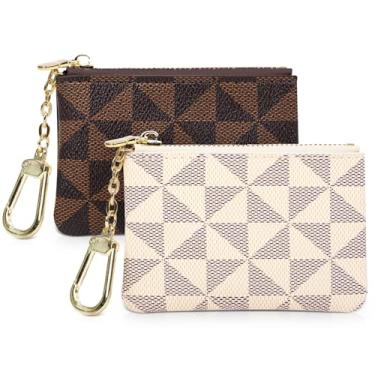 Imagem de VZZNN 2Pcs Moeda Bolsa Mini Zip Chaveiro Bolsa Troco Carteira Moeda Bolso Para Mulheres Cartão De Crédito Id Chave Fone De Ouvido Batom Organizador (Café + Branco)