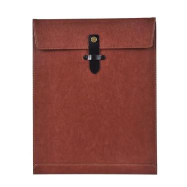 Imagem de QiXin Pasta de arquivo de couro PU marrom, organizador de arquivos com fecho de pressão, pasta de documentos importante, organizador de documentos, capa para notebook, pasta de couro, pasta de