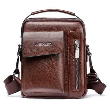 Imagem de Bolsa de ombro masculina de couro PU resistente ao desgaste com zíper Bolsa transversal para negócios e casual – Tamanho grande (marrom claro), Marrom, Medium