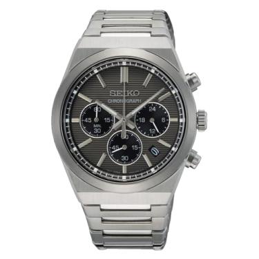 Imagem de Seiko Relógio analógico masculino de quartzo com pulseira de aço inoxidável SSB455P1, prata, prata, Prata