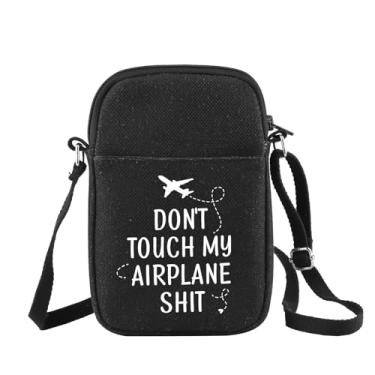 Imagem de CHOORO Presentes para amantes de aviões Don't Touch My Airplane Sh*t Bolsa tiracolo presentes de piloto de aviação, Avião B
