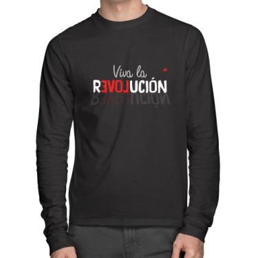 Imagem de Camiseta Algodão Viva la Revolución Manga Longa - Foca na Moda, Preto,