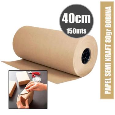 Imagem de Bobina de papel semi kraft 40cm com 150m 80gr para embrulho, correios 