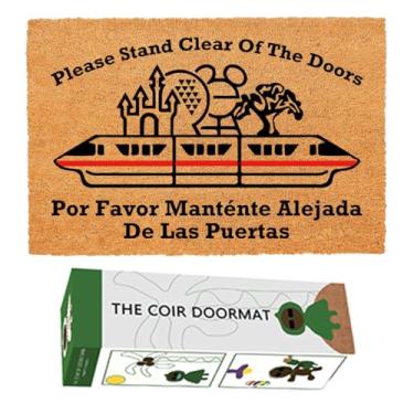 Imagem de Capacho engraçado de coco Parks Please Stand Clear of The Doors Por Favor Mantente Alejada de Las Puertas Tapete de entrada para porta da frente Tapetes de boas-vindas Tapete marrom coco Tapete de