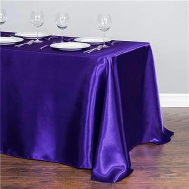 Imagem de Toalha de mesa retangular de cetim, capa de sobreposição de mesa, festa, feriado, jantar, casamento, decoração de banquete (145 x 220 cm/roxo escuro)