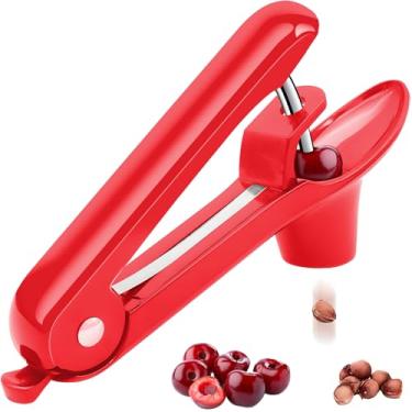 Imagem de Pitter de cereja, ferramenta de remoção de caroço de oliveira, cerejas com empurrar à mão, descaroçador de sementes de azeitonas com design de trava, descaroçador de cerejas durável para geléia de