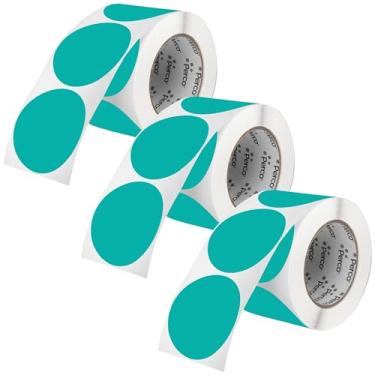 Imagem de Perco Etiquetas adesivas de bolinhas redondas azul-petróleo de 7,5 cm - Pacote com vários rolos (3 rolos, 500 etiquetas cada) - Adesivo permanente, cores vibrantes, fixação forte - perfurado para uso